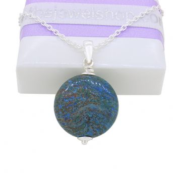 STERLING SILVER 18mm CABOCHON SKY JASPER CABLE NECKLACE