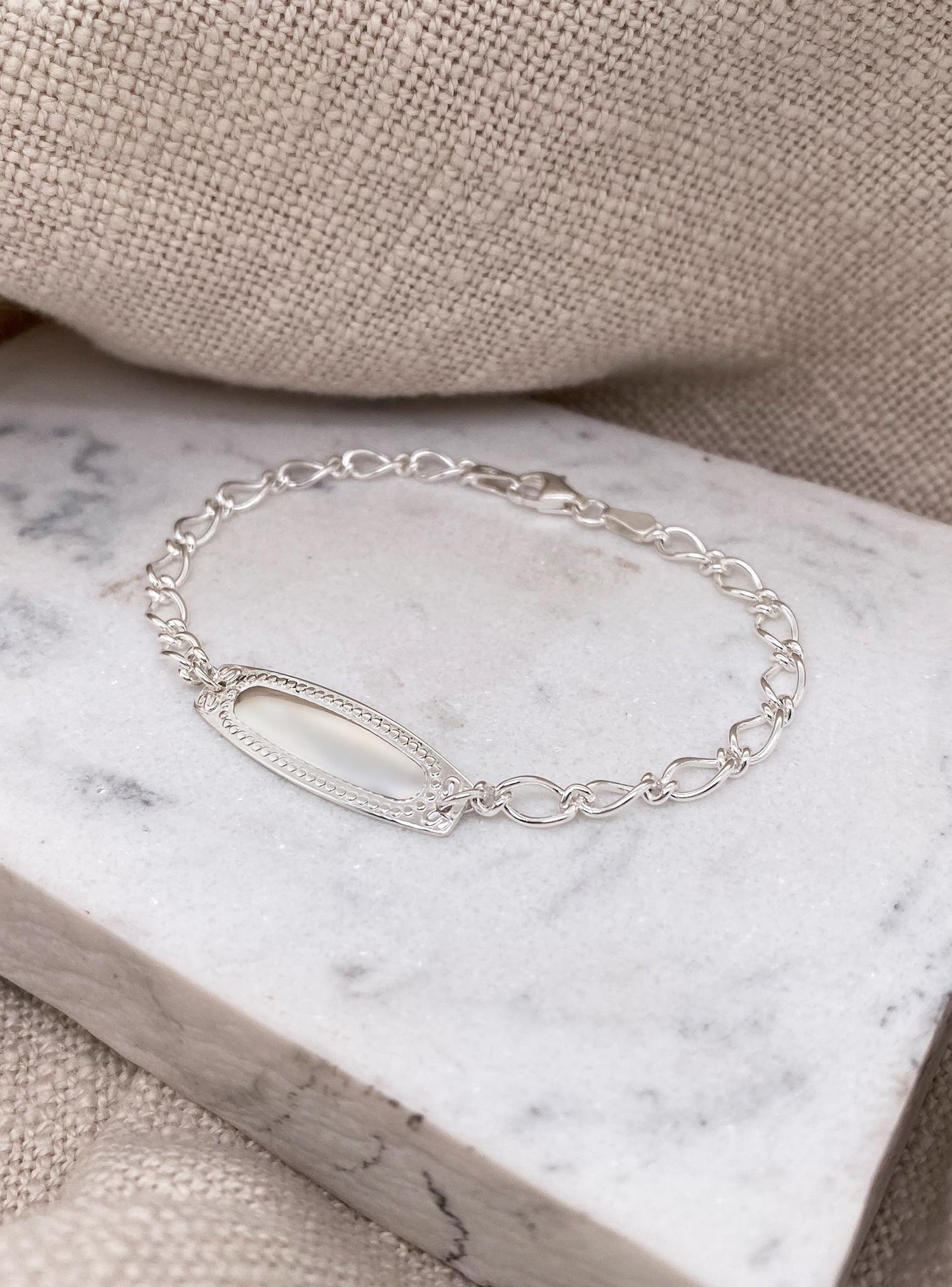 Sterling Silver Figaro Curb Identity Bracelet