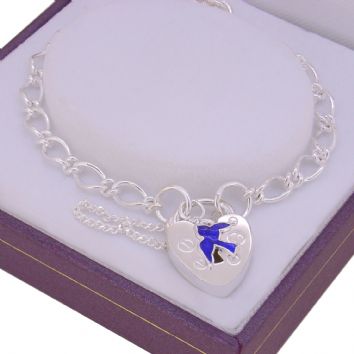 STERLING SILVER 4mm FIGARO BLUEBIRD PADLOCK BRACELET 16cm