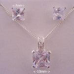 CZ PRINCESS CUT STERLING SILVER NECKLACE PENDANT & EARRING SET