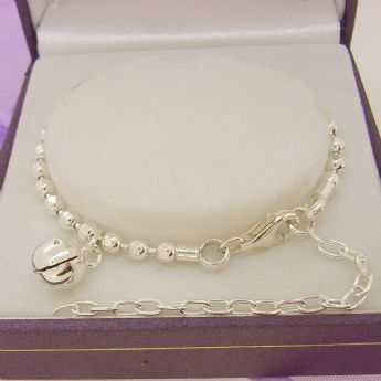 CHILD ADULT 3mm BEADED STERLING SILVER BALL CHARM BRACELET -BLET-3mmBead-925-6mmBell