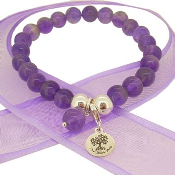 TEENAGER ADULT 8mm BEADED STERLING SILVER CHARM BRACELET AMETHYST -BLET-8mmBead-Amethyst