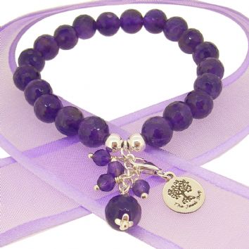 TEENAGER ADULT 8mm BEADED STERLING SILVER CHARM BRACELET AMETHYST -BLET-8mmBead-BallDrops-Amethyst