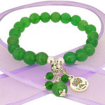 TEENAGER ADULT 8mm BEADED STERLING SILVER CHARM BRACELET GREEN ONYX -BLET-8mmBead-BallDrops-Green Onyx