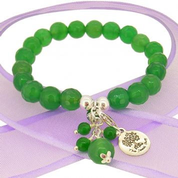TEENAGER ADULT 8mm BEADED STERLING SILVER CHARM BRACELET GREEN ONYX -BLET-8mmBead-BallDrops-Green Onyx