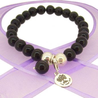 TEENAGER ADULT 8mm BEADED STERLING SILVER CHARM BRACELET ONYX -BLET-8mmBead-Onyx