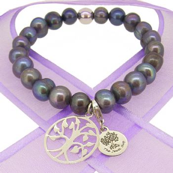 TEENAGER ADULT 8mm BEADED STERLING SILVER CHARM BRACELET PEACOCK FRESHWATER PEARL -BLET-8mmBead-PeacockFreshWaterPearl