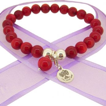 TEENAGER ADULT 8mm BEADED STERLING SILVER CHARM BRACELET RED CORAL -BLET-8mmBead-RedCoral
