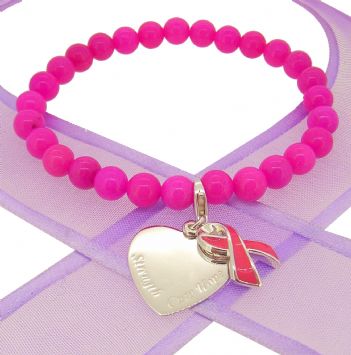 6mm BEADED STERLING SILVER CHARM BRACELET Strength Hope Cure Ribbon -BLET-SS-6mmBead-JCV1088