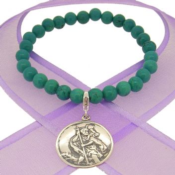 6mm BEADED STERLING SILVER CHARM BRACELET St Christopher -BLET-SS-6mmBead-KB102