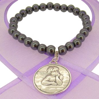 6mm BEADED STERLING SILVER CHARM BRACELET Guardian Angel Prayer -BLET-SS-6mmBead-TI-09267