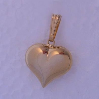 9CT YELLOW GOLD 14mm PUFFED LOVE HEART PENDANT CHARM