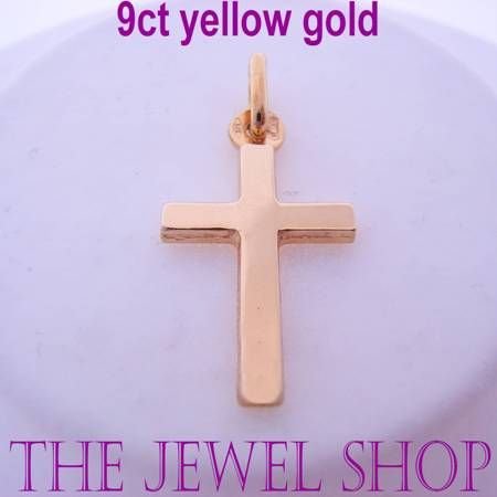 9CT YELLOW GOLD FLAT CROSS 12mm X 21mm PENDANT CHARM