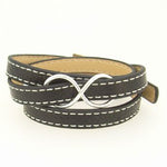 STERLING SILVER 34mm INFINITY 10mm TRIPLE LEATHER CUFF WRAP BRACELET
