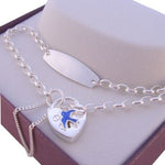 STERLING SILVER IDENTITY CHARM BELCHER BLUEBIRD of HAPPINESS PADLOCK BRACELET