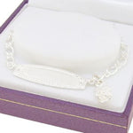 STERLING SILVER ADJUSTABLE SIZE FIGARO CURB ROSE CHARM IDENTITY BRACELET 16.5cm