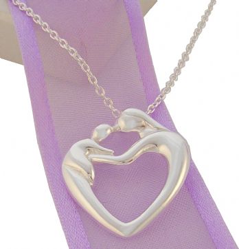 STERLING SILVER 23mm MOTHER AND BABY PENDANT NECKLACE