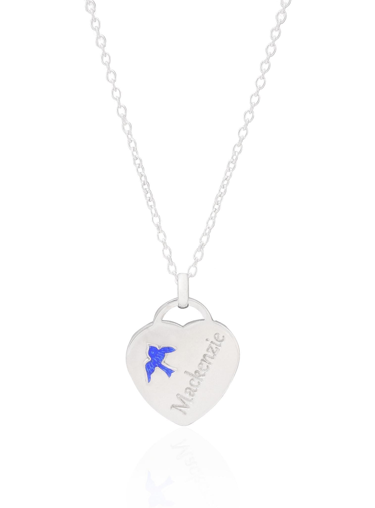 Sterling Silver 18mm Heart Bluebird Charm Pendant
