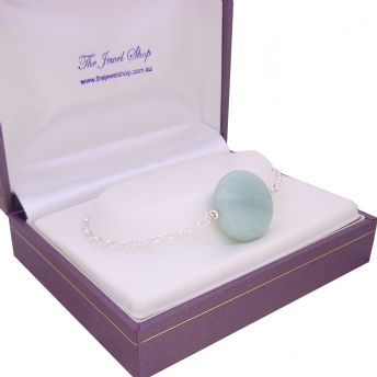 STERLING SILVER CABOCHON AMAZONITE BELCHER BRACELET ALL SIZES