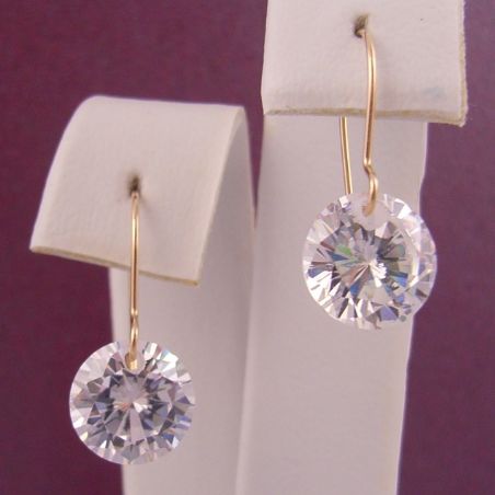 9ct YELLOW GOLD 8MM CZ DROP SAFETY HOOK EARRINGS