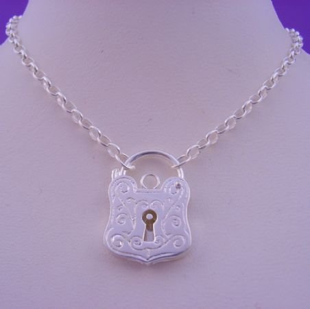 7.8g STERLING SILVER 14mm SHIELD PADLOCK BELCHER NECKLACE 50CM