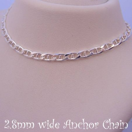 50CM STERLING SILVER UNISEX 2.8mm ANCHOR NECKLACE CHAIN