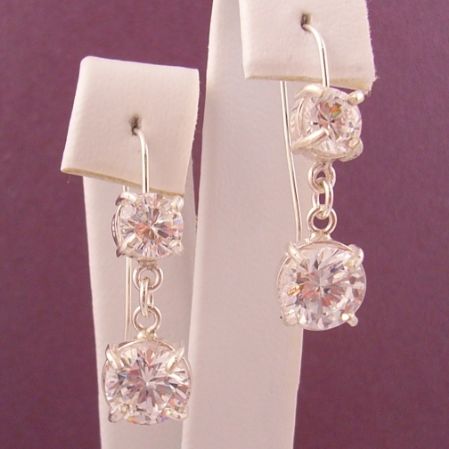 STERLING SILVER 6mm and 8mm CZ CUBIC ZIRCONIA MANMADE DIAMOND DROP HOOK EARRINGS