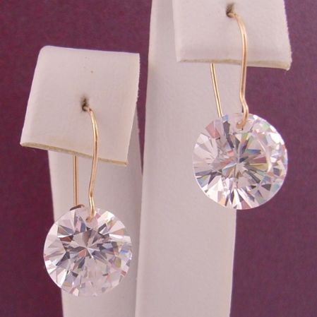 9ct YELLOW GOLD 10MM CZ DROP SAFETY HOOK EARRINGS