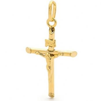 9CT YELLOW GOLD INRI CRUCIFIX CROSS PENDANT 17.5mm x 29mm OB-X023