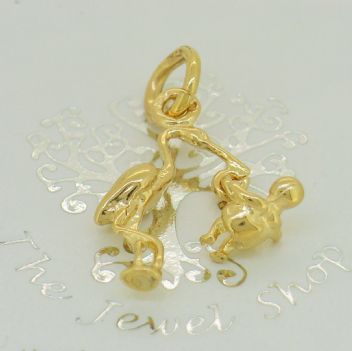 9CT YELLOW GOLD 9mm x 18mm BABY STORK CHARM PENDANT