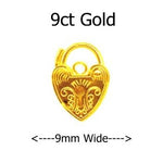 9CT YELLOW GOLD 9mm ENGRAVED HEART PADLOCK CLASP -FINDING1-9CT-PE9-9mm