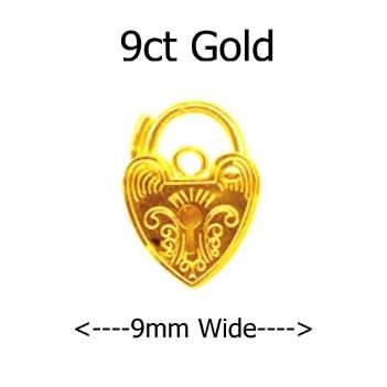 9CT YELLOW GOLD 9mm ENGRAVED HEART PADLOCK CLASP -FINDING1-9CT-PE9-9mm