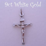 9CT WHITE GOLD INRI CRUCIFIX CROSS PENDANT 18mm x 30mm