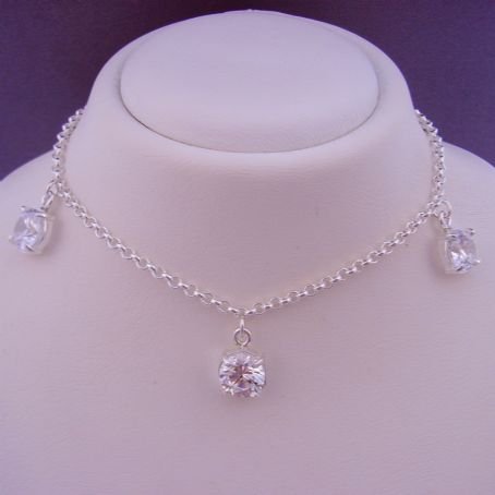 STERLING SILVER 8mm CUBIC ZIRCONIA CZ 3 STONE NECKLACE