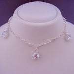 STERLING SILVER 8mm CUBIC ZIRCONIA CZ 3 STONE NECKLACE