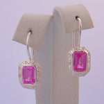 STERLING SILVER 8mm X 6mm EMERALD CUT PINK CZ HOOK EARRINGS