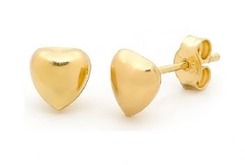 9CT YELLOW GOLD 6mm BABY HEART STUD EARRINGS -OB-BS21