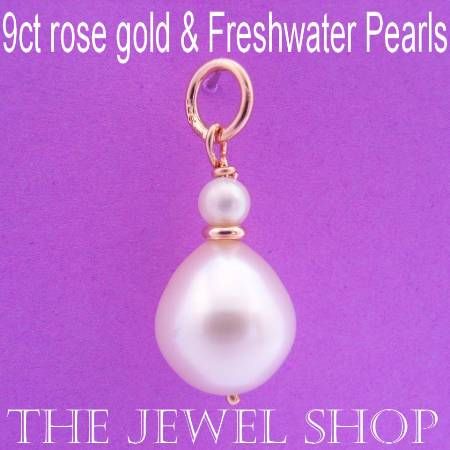 9CT ROSE GOLD NATURAL WHITE TEARDROP FRESHWATER PEARL PENDANT