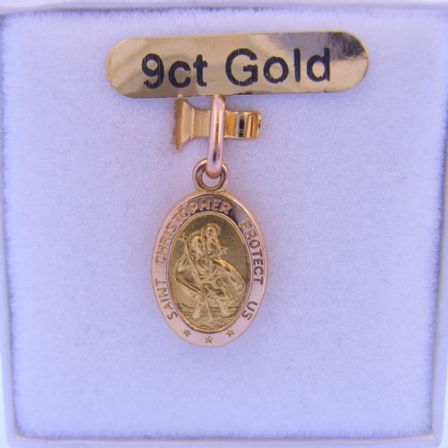 9CT GOLD ST CHRISTOPHER PATRON TRAVEL SAINT PENDANT