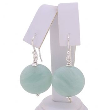 STERLING SILVER BEADED CABOCHON AMAZONITE HOOK EARRINGS