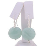 STERLING SILVER BEADED CABOCHON AMAZONITE HOOK EARRINGS