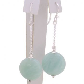 STERLING SILVER BEADED CABOCHON AMAZONITE CABLE EARRINGS
