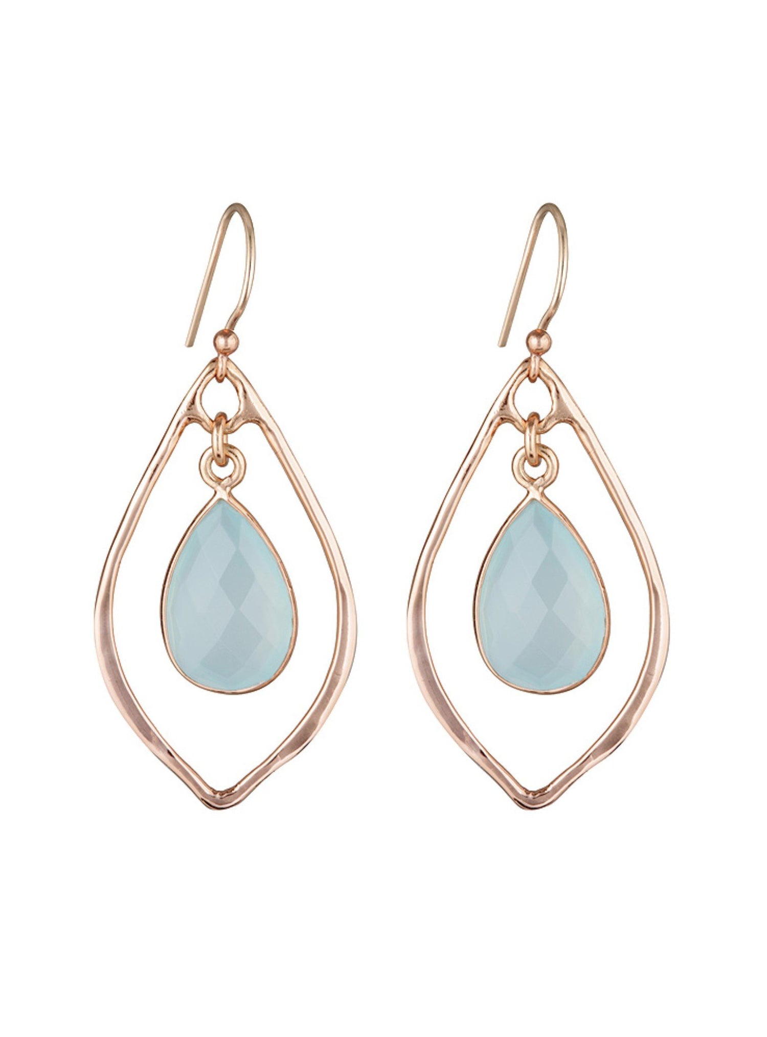 Nicole Fendel Rose Gold Selene Teardrops Stone Earrings Aqua Chalcedony