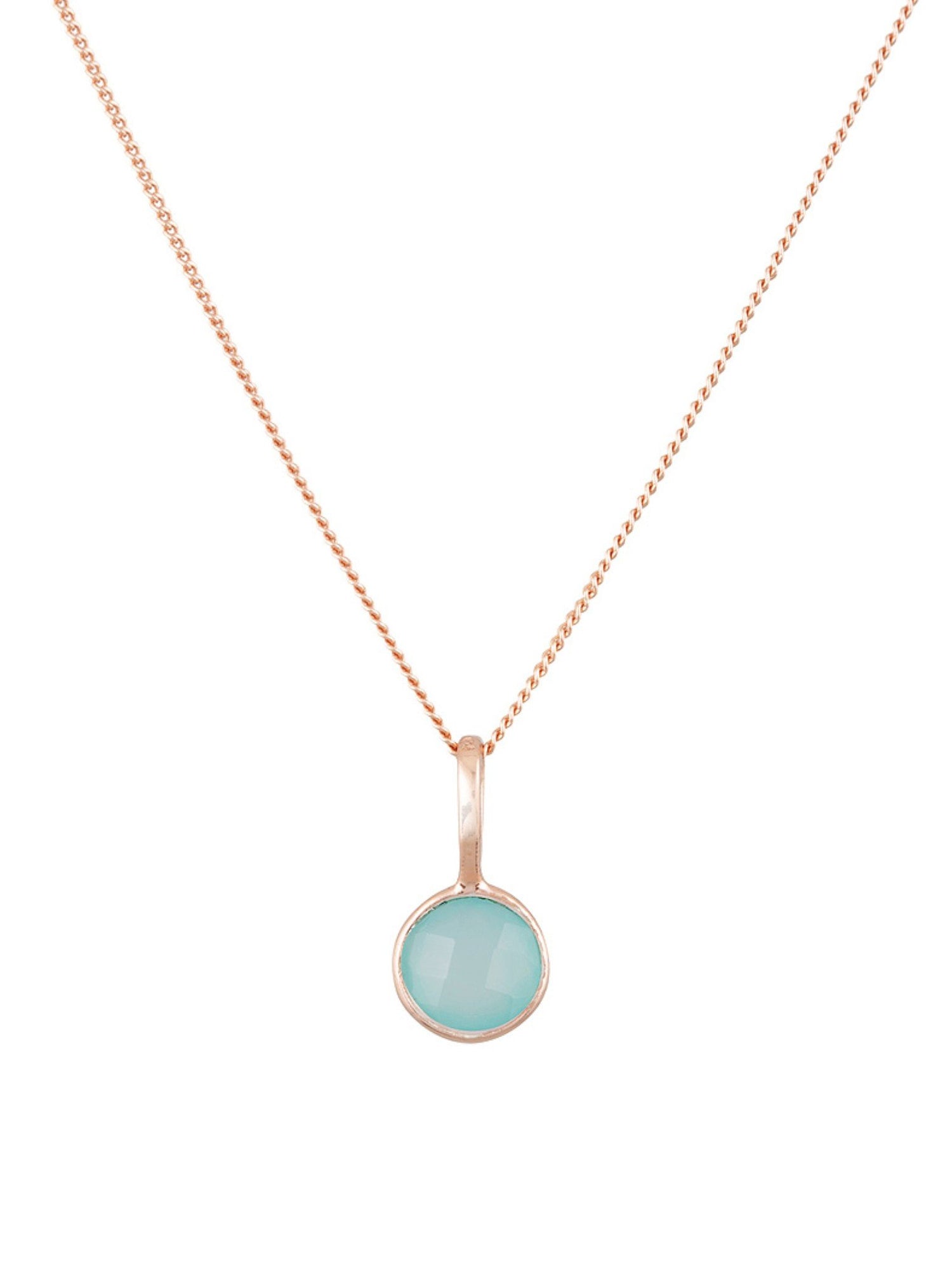 Nicole Fendel Rose Gold Selene Single Aqua Chalcedony Pendant Necklace