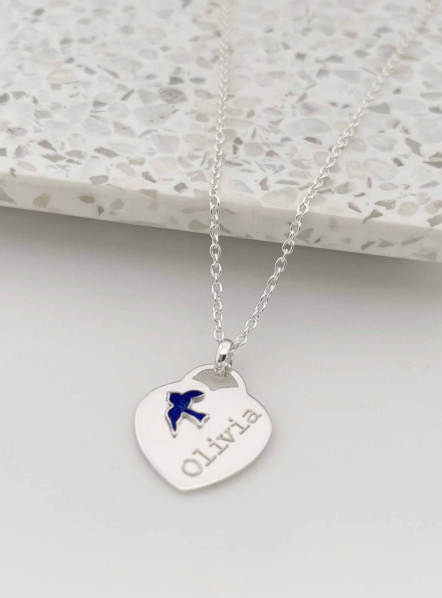 Sterling Silver Heart Bluebird Charm Necklace