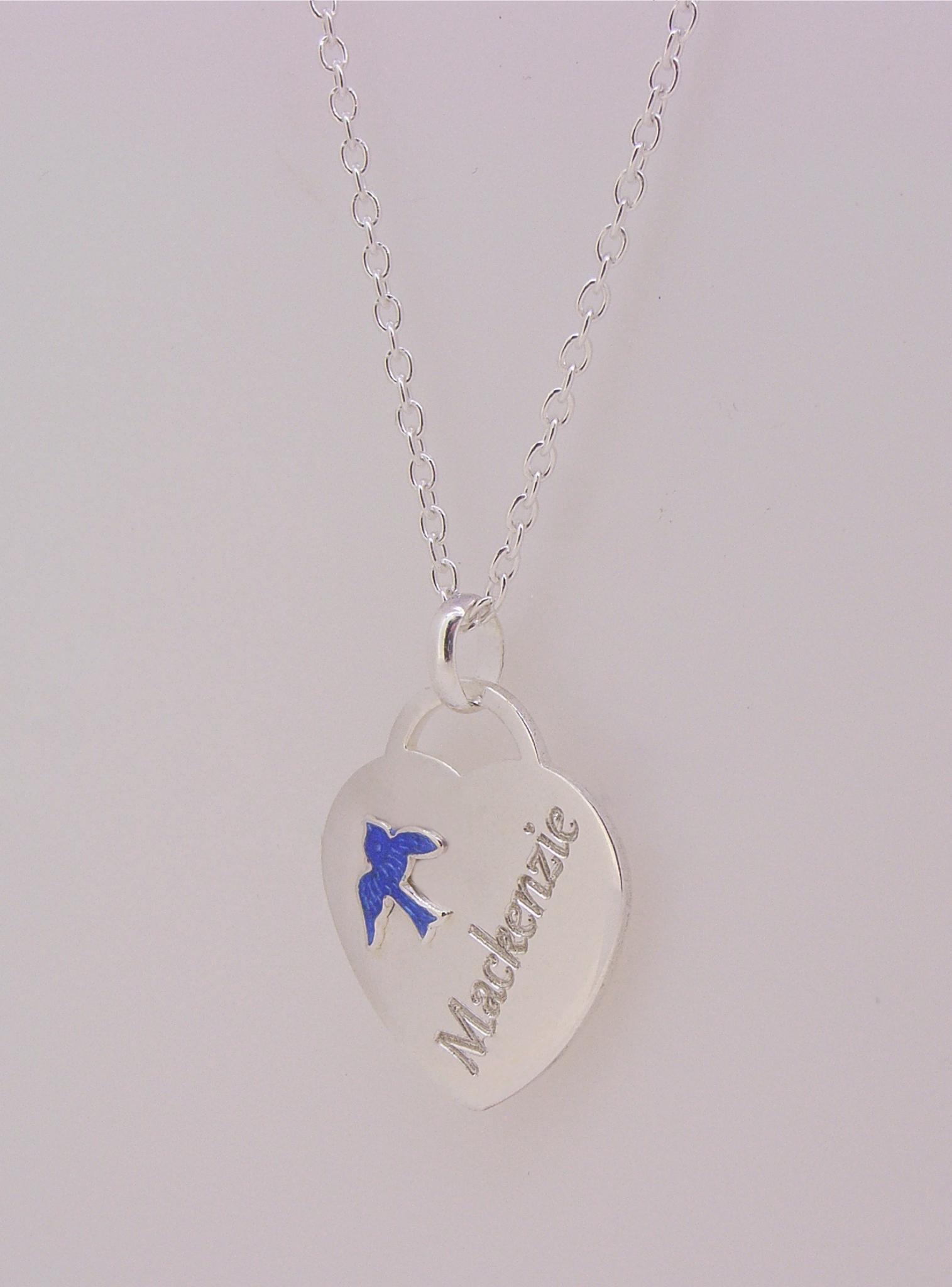 Sterling Silver Heart Bluebird Charm Necklace