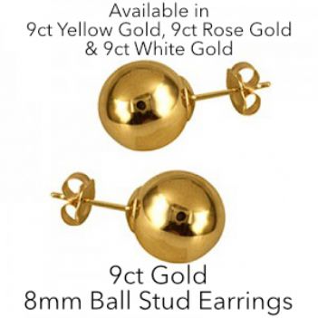 9CT GOLD 8mm BALL STUD DESIGN EARRINGS