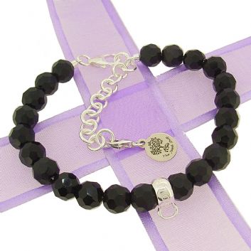 TEENAGER ADULT 8mm BEADED STERLING SILVER CHARM BRACELET BLACK ONYX -BLET-8mm-BlackOnyx
