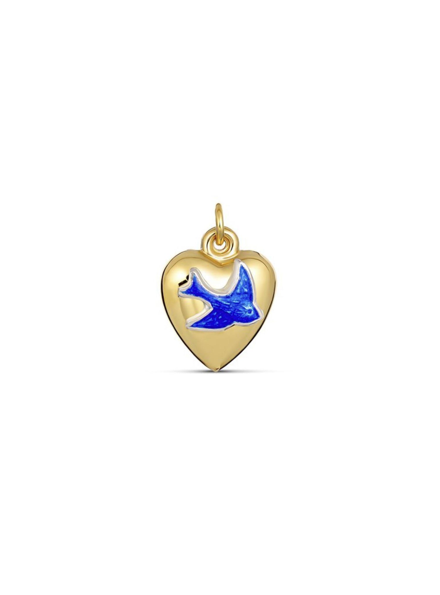 Bluebird Puffed Heart Charm in 9ct Yellow Gold