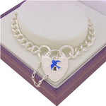 STERLING SILVER BLUEBIRD 4.5mm CURB HEART PADLOCK BRACELET 19CM
